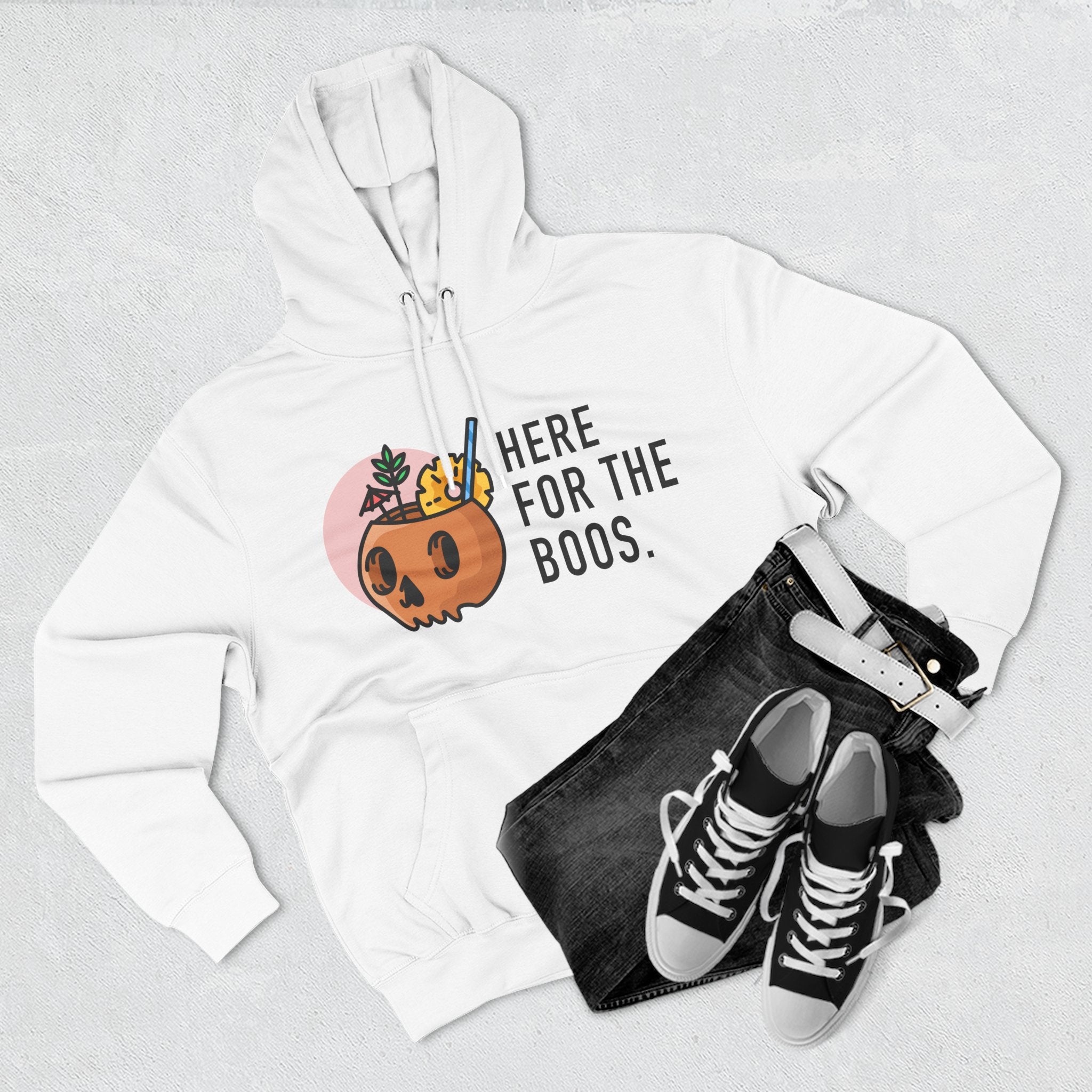 Halloween Pumpkin Cocktail Hoodie – "Here for the Boos" Fleece Sweatshirt