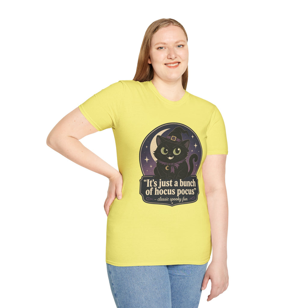 Witch Cat T-Shirt — “It’s Just a Bunch of Hocus Pocus” Cute Halloween Tee