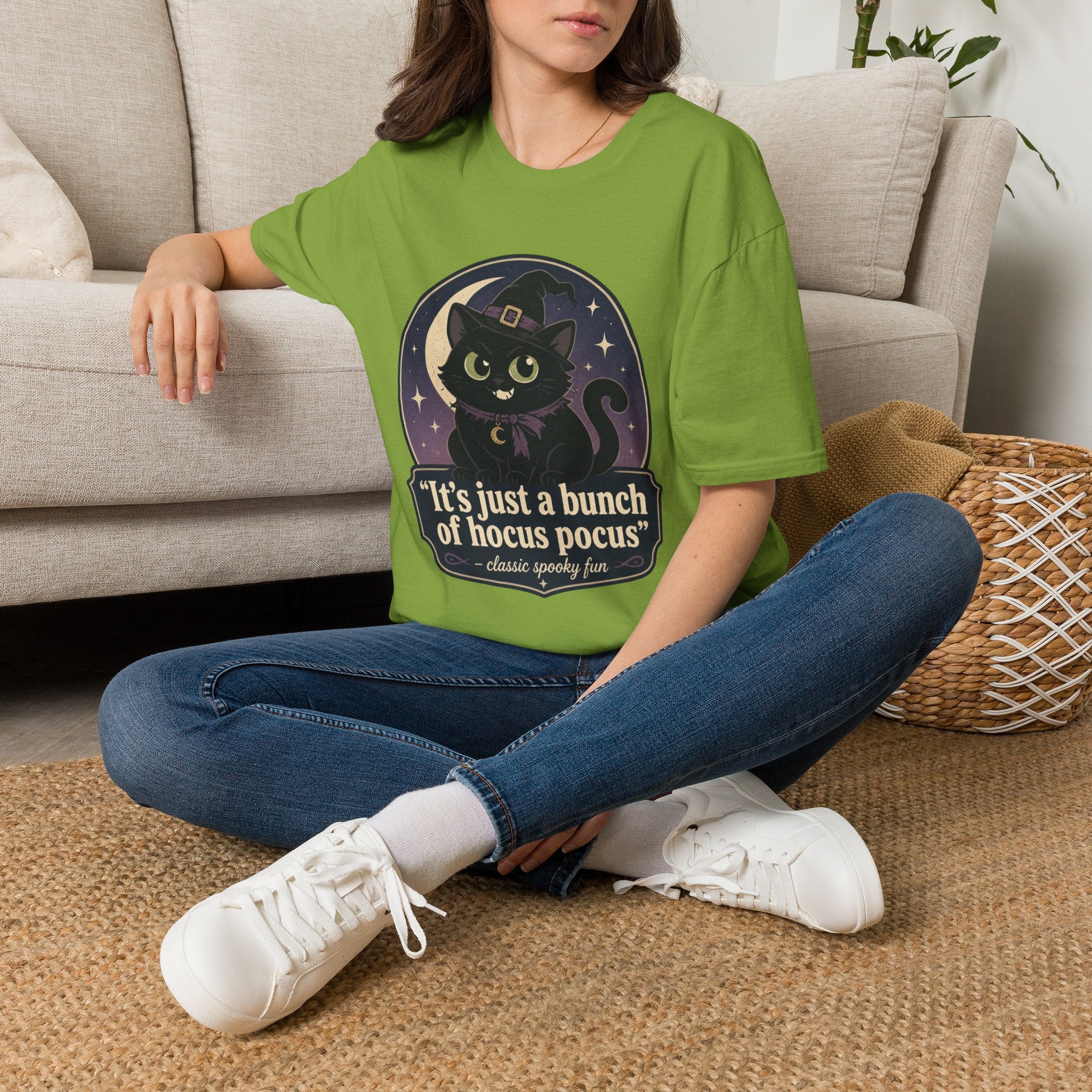 Witch Cat T-Shirt — “It’s Just a Bunch of Hocus Pocus” Cute Halloween Tee