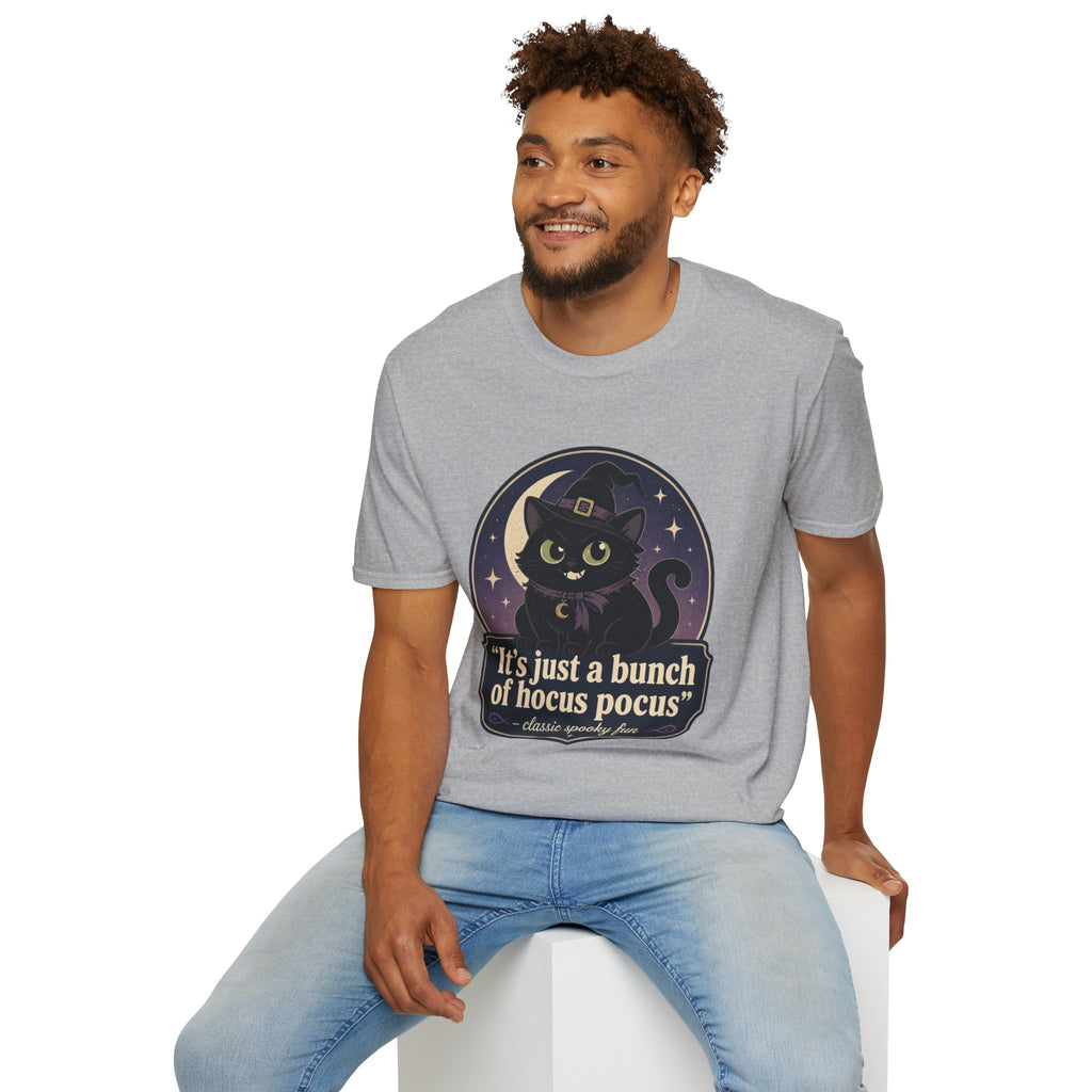Witch Cat T-Shirt — “It’s Just a Bunch of Hocus Pocus” Cute Halloween Tee