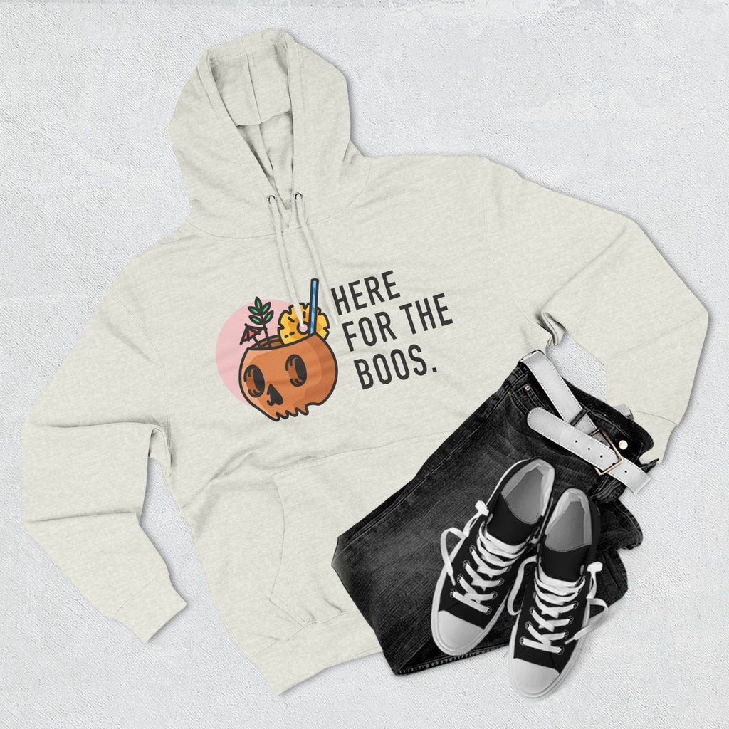 Halloween Pumpkin Cocktail Hoodie – "Here for the Boos" Fleece Sweatshirt