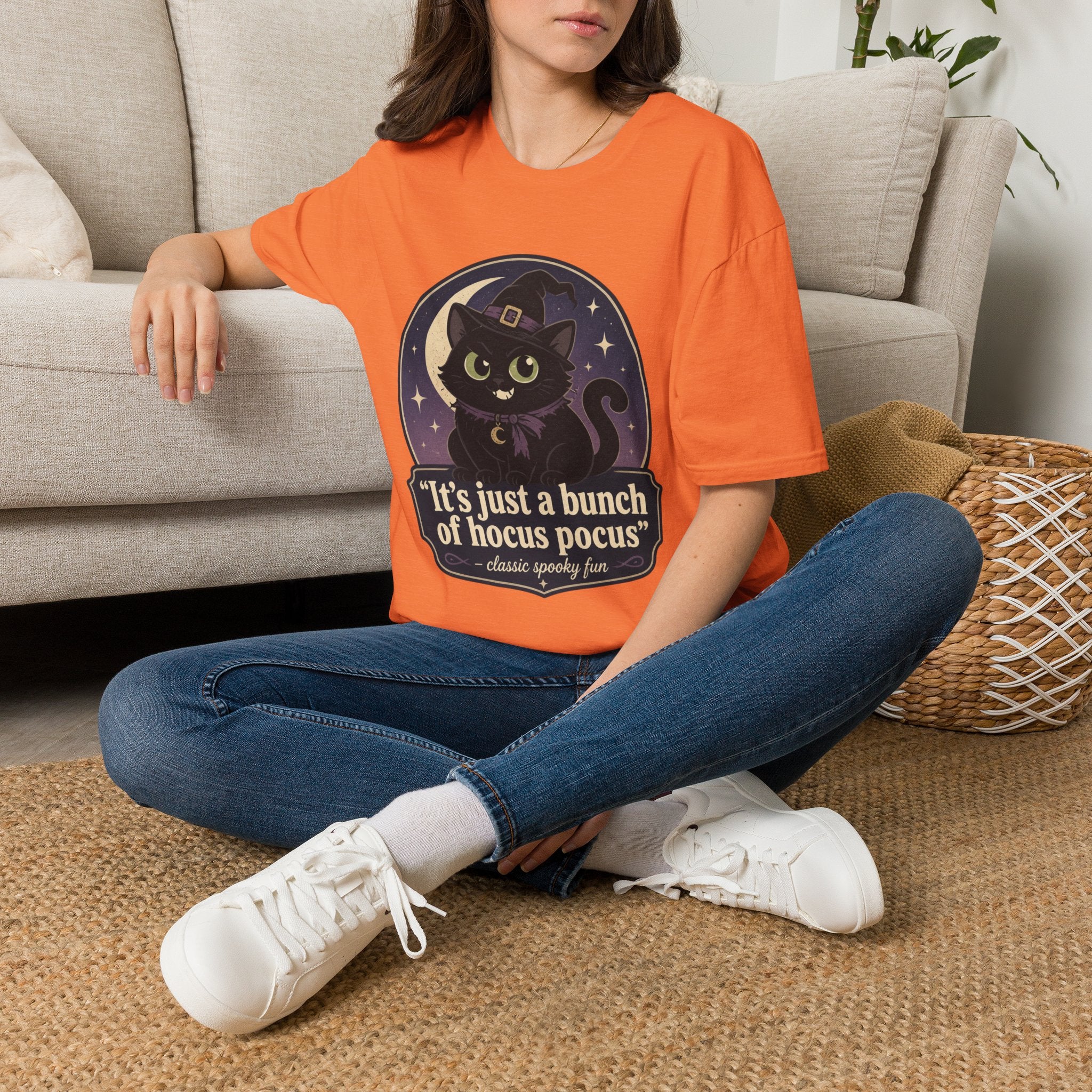 Witch Cat T-Shirt — “It’s Just a Bunch of Hocus Pocus” Cute Halloween Tee