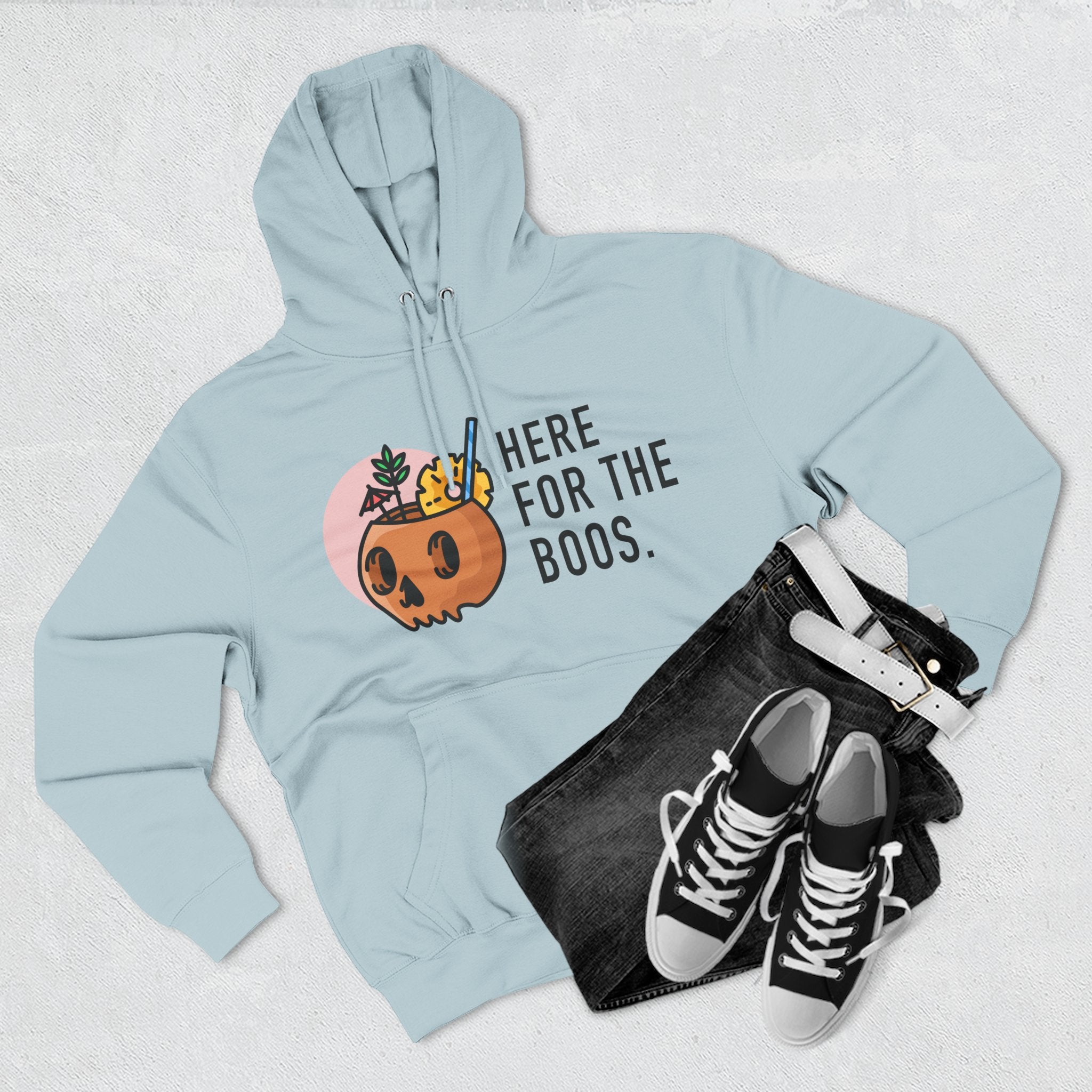 Halloween Pumpkin Cocktail Hoodie – "Here for the Boos" Fleece Sweatshirt