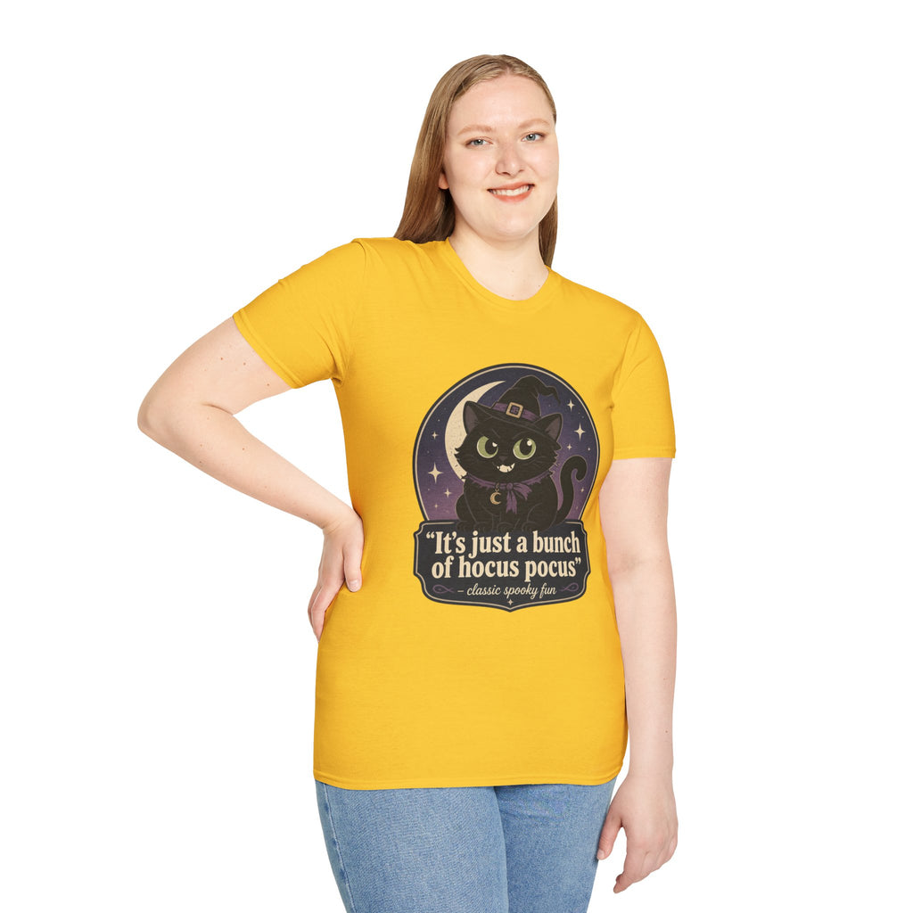 Witch Cat T-Shirt — “It’s Just a Bunch of Hocus Pocus” Cute Halloween Tee