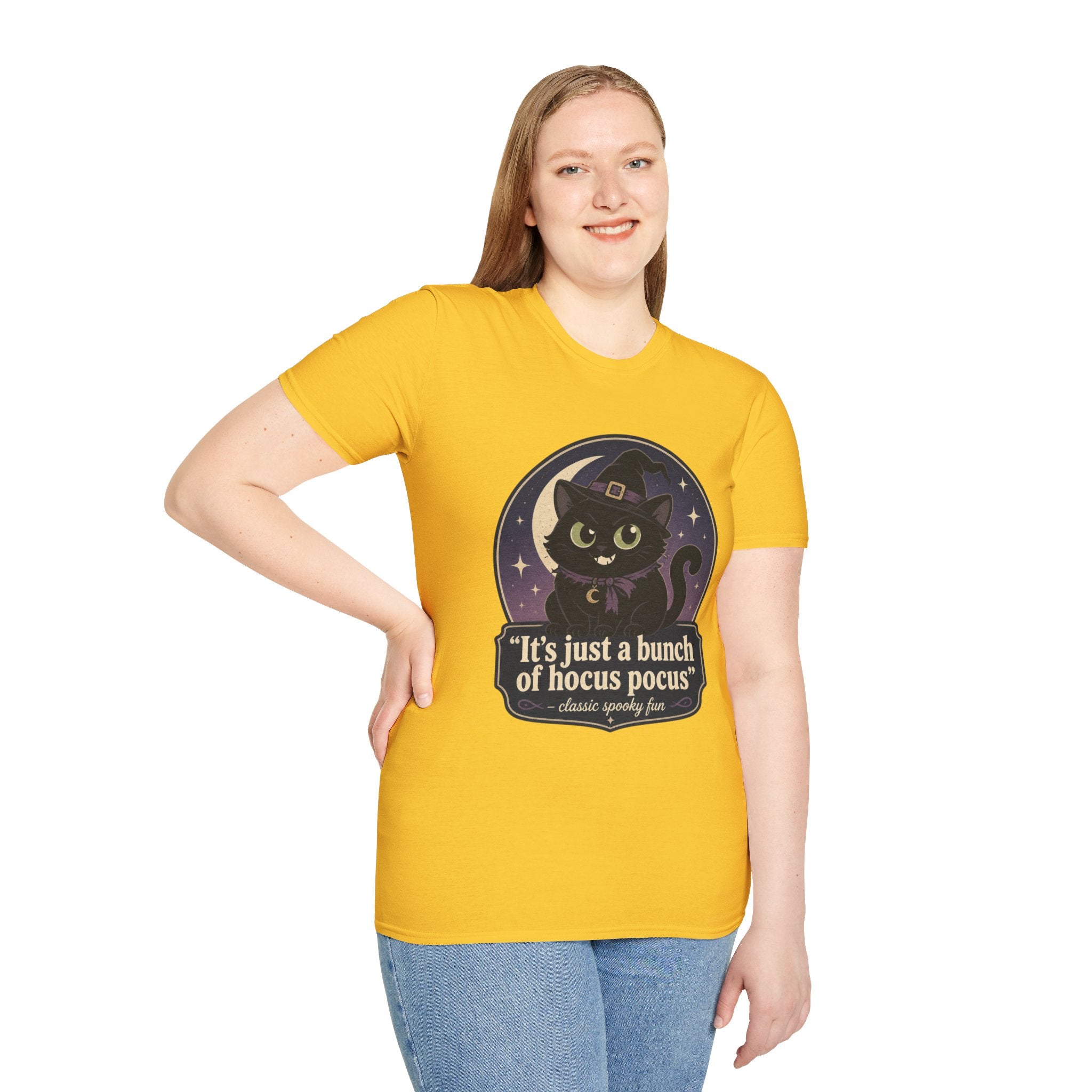 Witch Cat T-Shirt — “It’s Just a Bunch of Hocus Pocus” Cute Halloween Tee