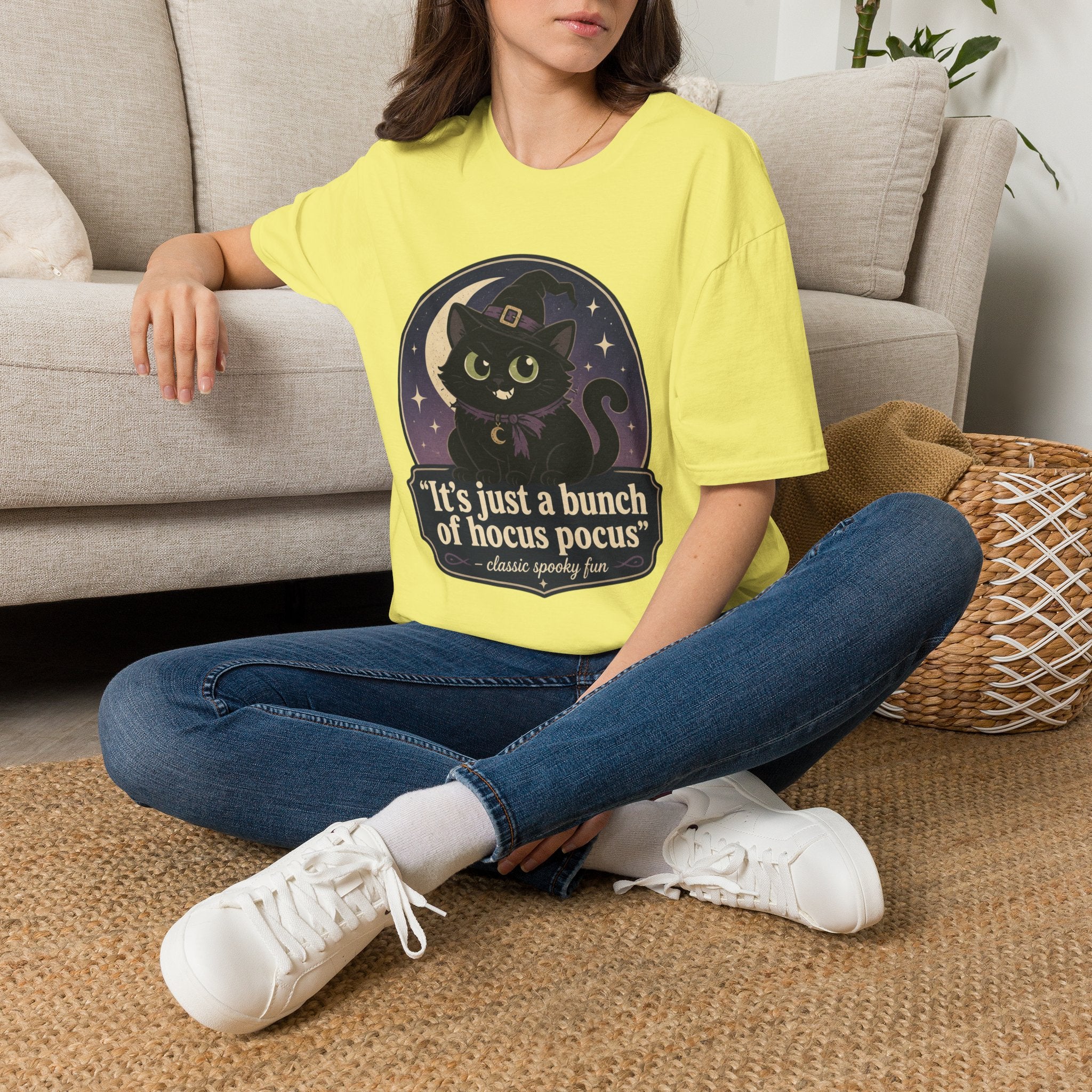 Witch Cat T-Shirt — “It’s Just a Bunch of Hocus Pocus” Cute Halloween Tee