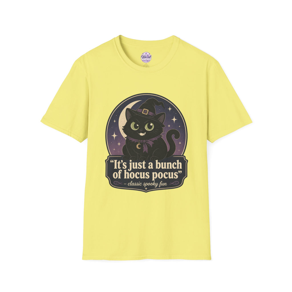 Witch Cat T-Shirt — “It’s Just a Bunch of Hocus Pocus” Cute Halloween Tee
