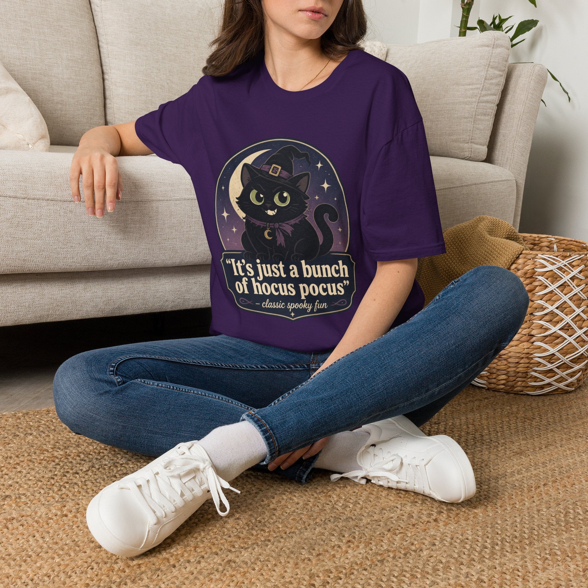 Witch Cat T-Shirt — “It’s Just a Bunch of Hocus Pocus” Cute Halloween Tee