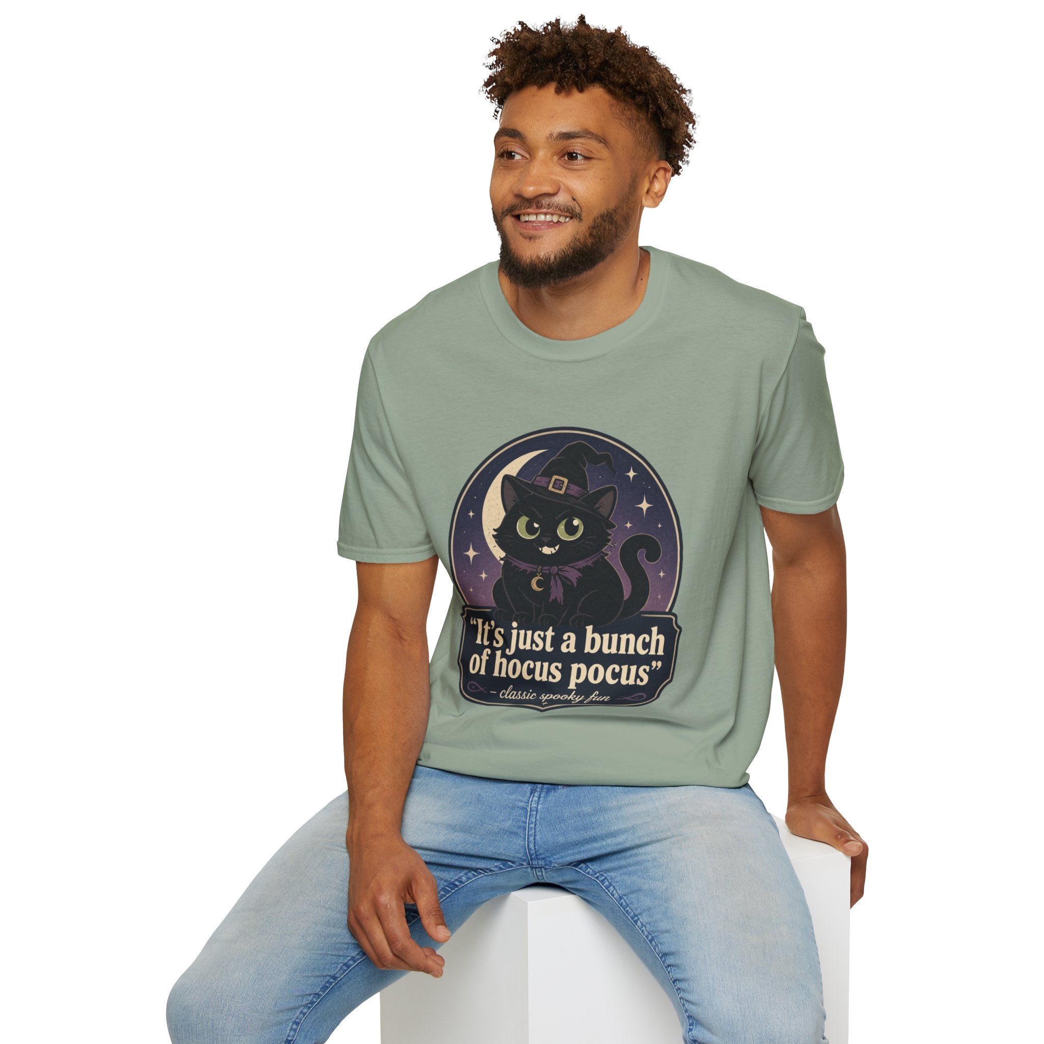 Witch Cat T-Shirt — “It’s Just a Bunch of Hocus Pocus” Cute Halloween Tee