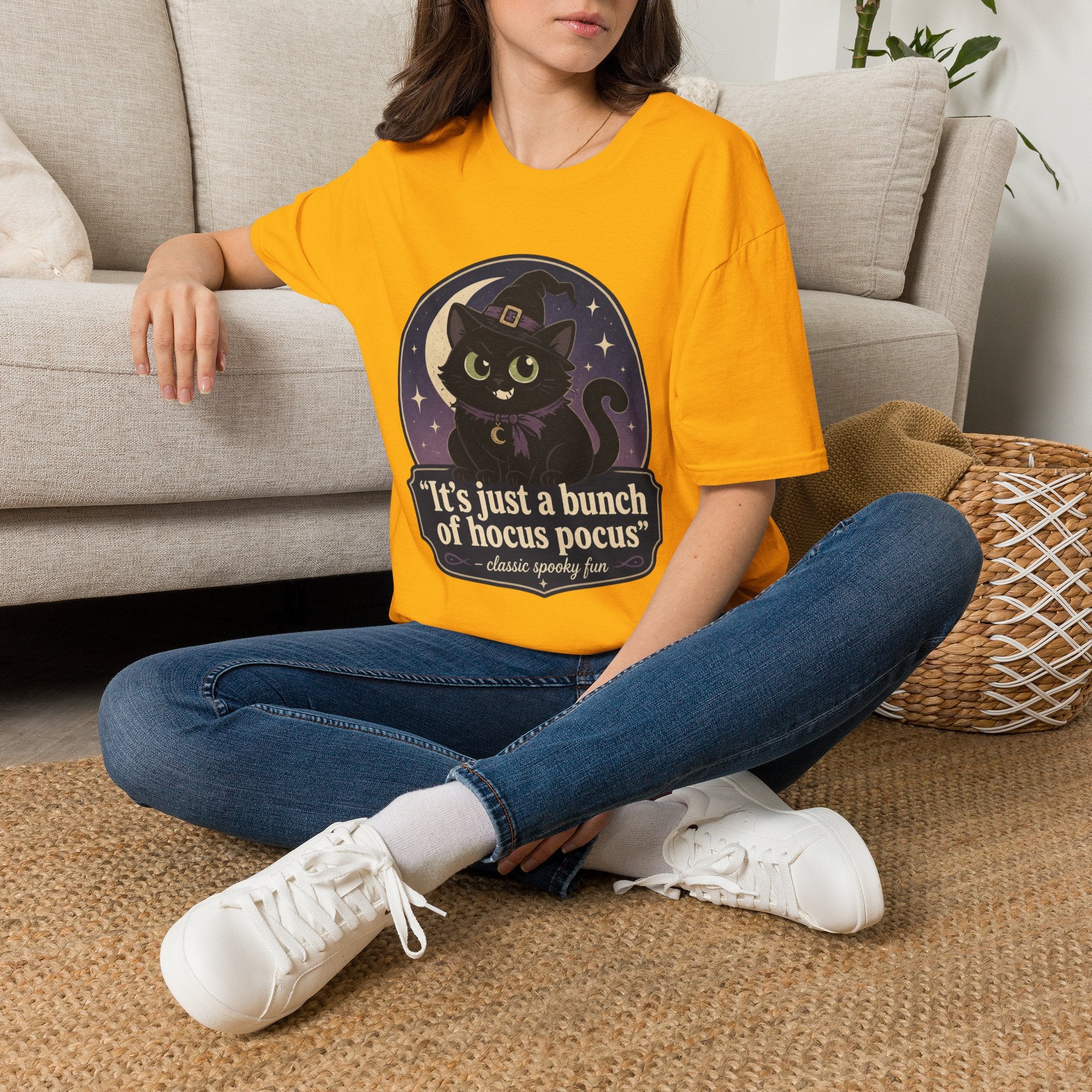Witch Cat T-Shirt — “It’s Just a Bunch of Hocus Pocus” Cute Halloween Tee