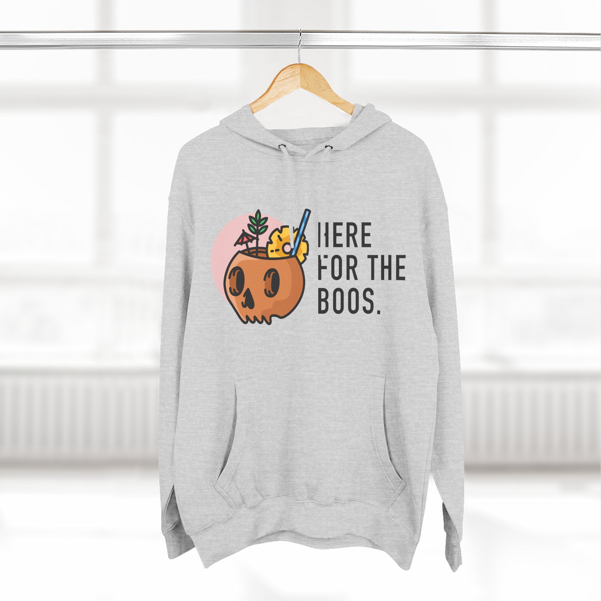 Halloween Pumpkin Cocktail Hoodie – "Here for the Boos" Fleece Sweatshirt