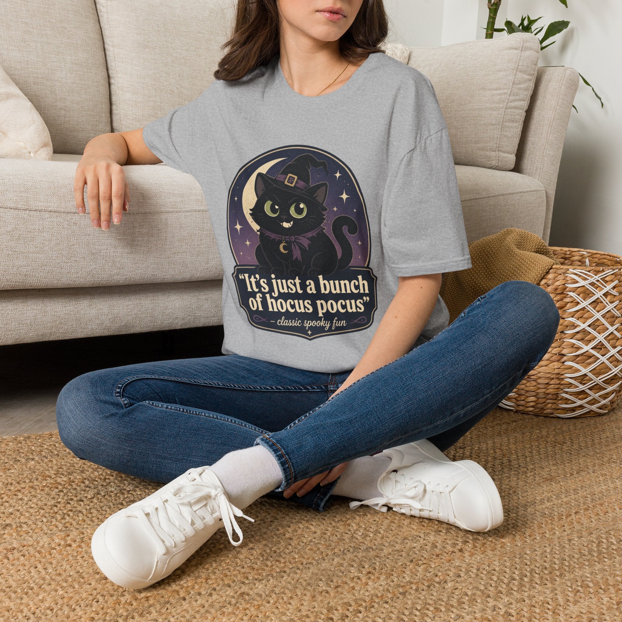Witch Cat T-Shirt — “It’s Just a Bunch of Hocus Pocus” Cute Halloween Tee