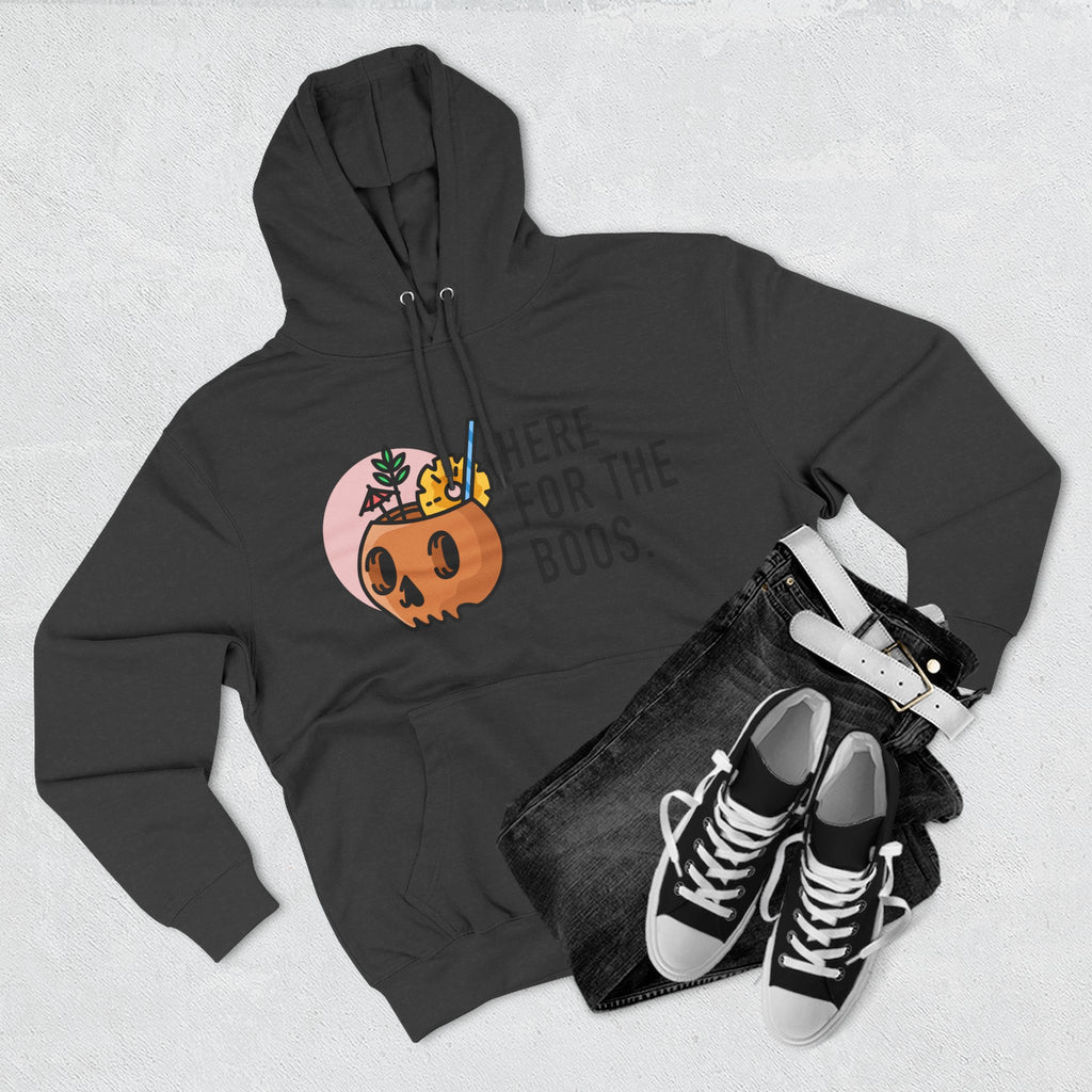 Halloween Pumpkin Cocktail Hoodie – "Here for the Boos" Fleece Sweatshirt