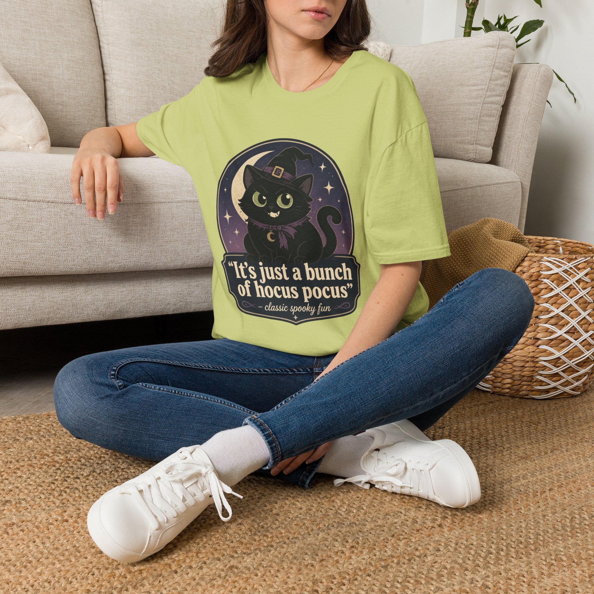 Witch Cat T-Shirt — “It’s Just a Bunch of Hocus Pocus” Cute Halloween Tee