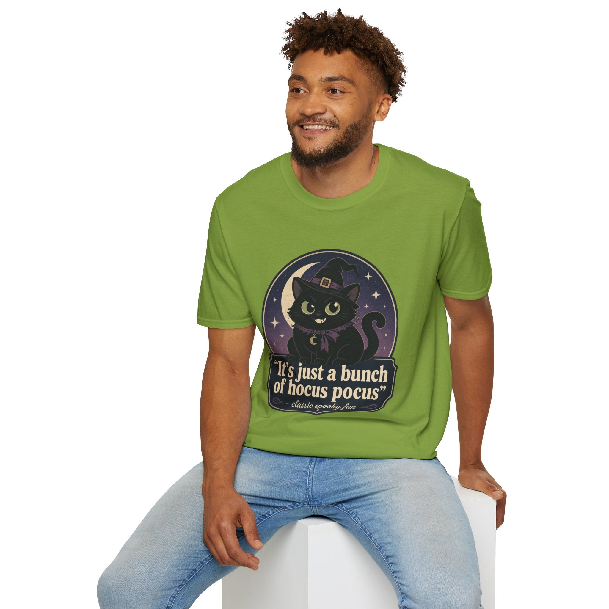 Witch Cat T-Shirt — “It’s Just a Bunch of Hocus Pocus” Cute Halloween Tee
