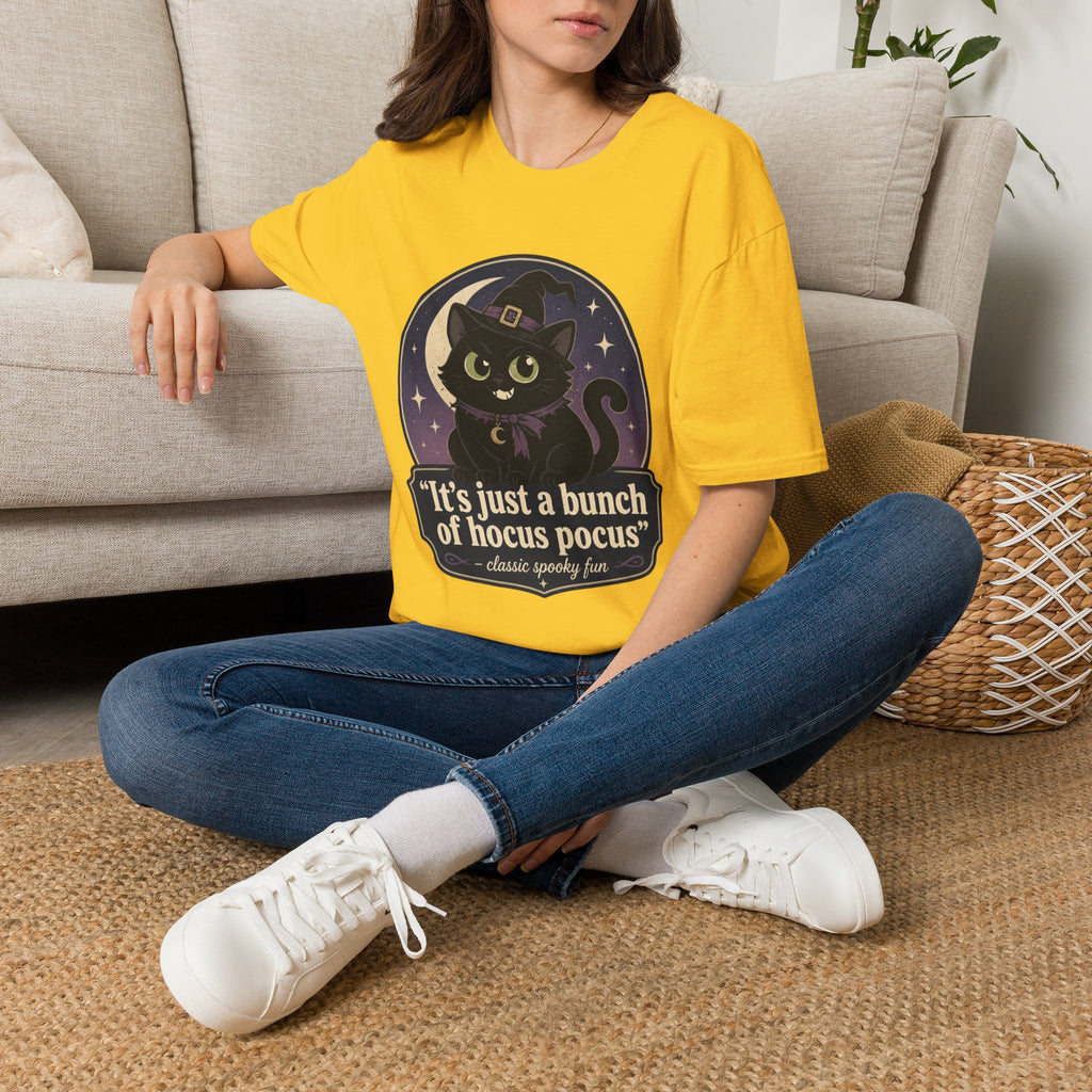 Witch Cat T-Shirt — “It’s Just a Bunch of Hocus Pocus” Cute Halloween Tee