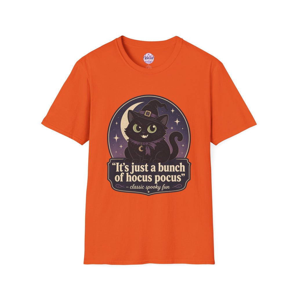 Witch Cat T-Shirt — “It’s Just a Bunch of Hocus Pocus” Cute Halloween Tee