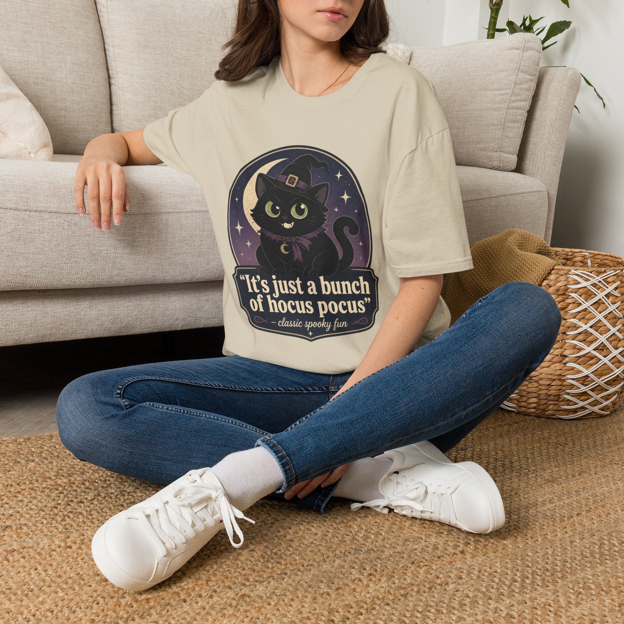 Witch Cat T-Shirt — “It’s Just a Bunch of Hocus Pocus” Cute Halloween Tee