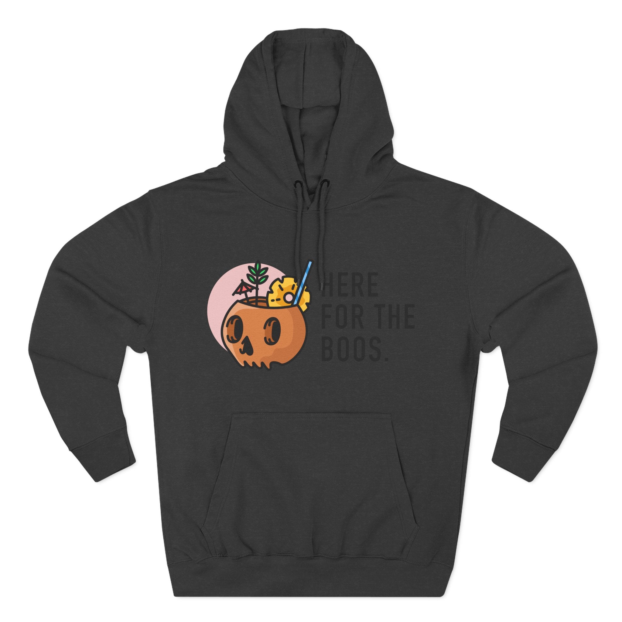 Halloween Pumpkin Cocktail Hoodie – "Here for the Boos" Fleece Sweatshirt