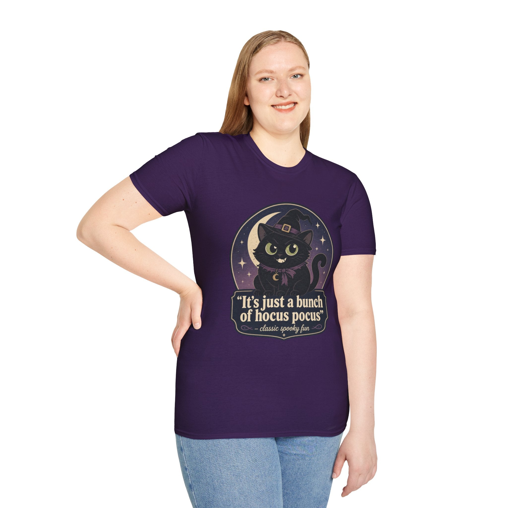 Witch Cat T-Shirt — “It’s Just a Bunch of Hocus Pocus” Cute Halloween Tee