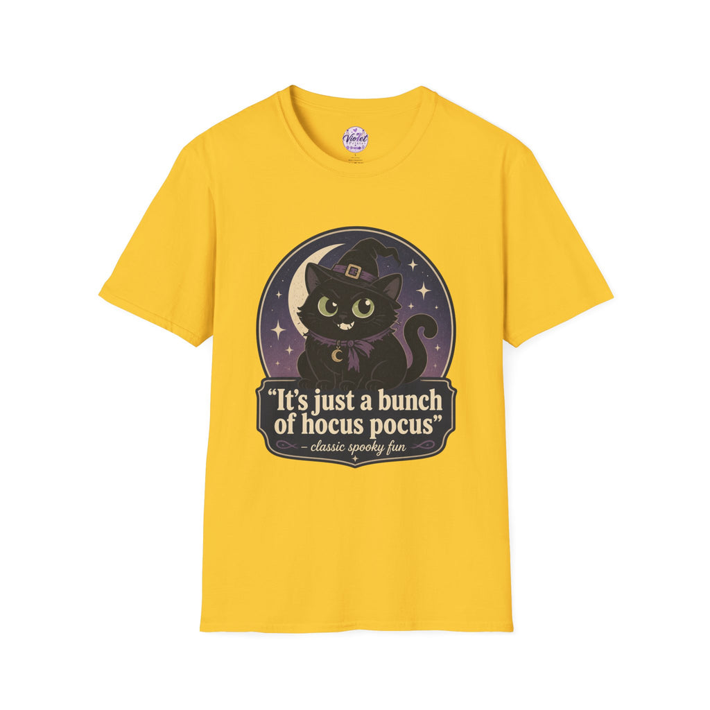Witch Cat T-Shirt — “It’s Just a Bunch of Hocus Pocus” Cute Halloween Tee