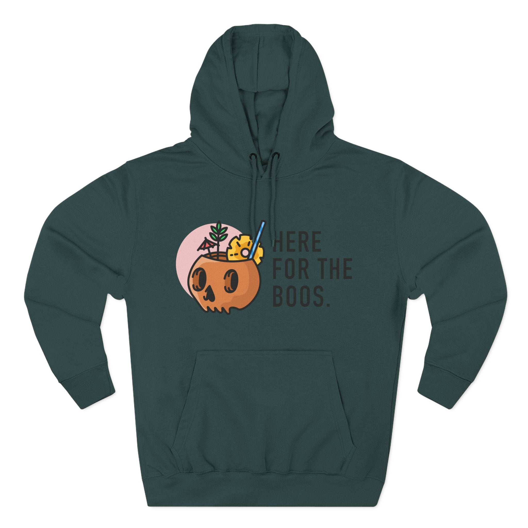 Halloween Pumpkin Cocktail Hoodie – "Here for the Boos" Fleece Sweatshirt