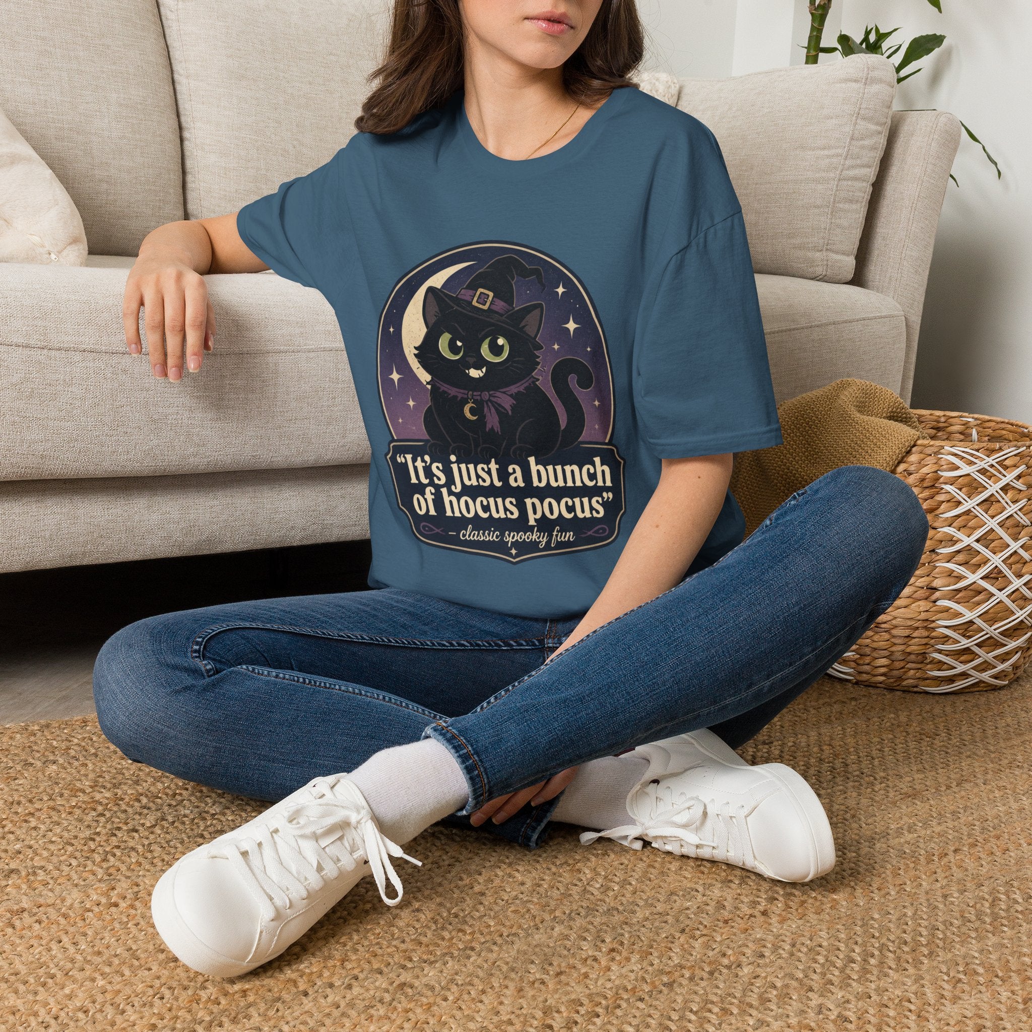 Witch Cat T-Shirt — “It’s Just a Bunch of Hocus Pocus” Cute Halloween Tee