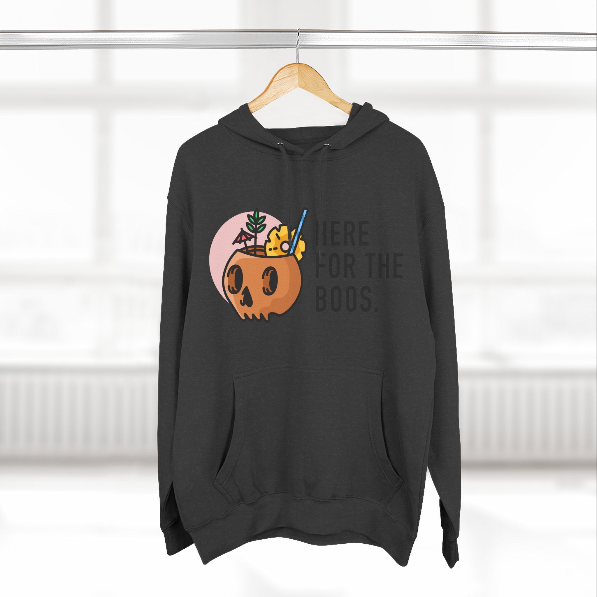 Halloween Pumpkin Cocktail Hoodie – "Here for the Boos" Fleece Sweatshirt