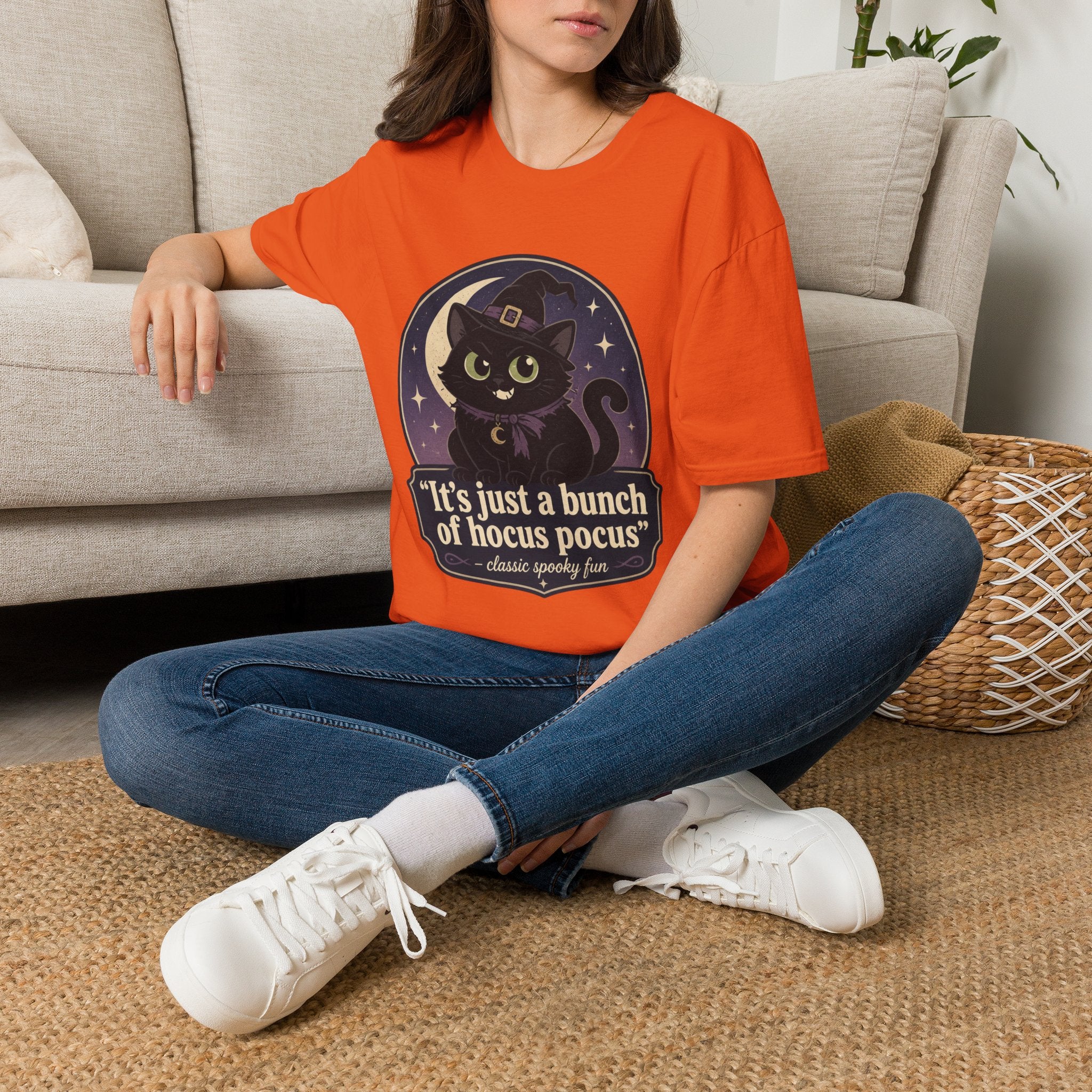 Witch Cat T-Shirt — “It’s Just a Bunch of Hocus Pocus” Cute Halloween Tee