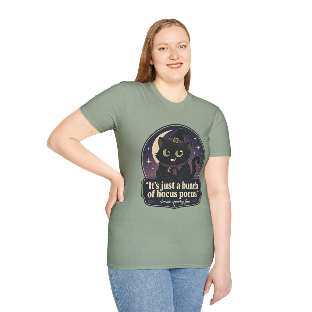 Witch Cat T-Shirt — “It’s Just a Bunch of Hocus Pocus” Cute Halloween Tee