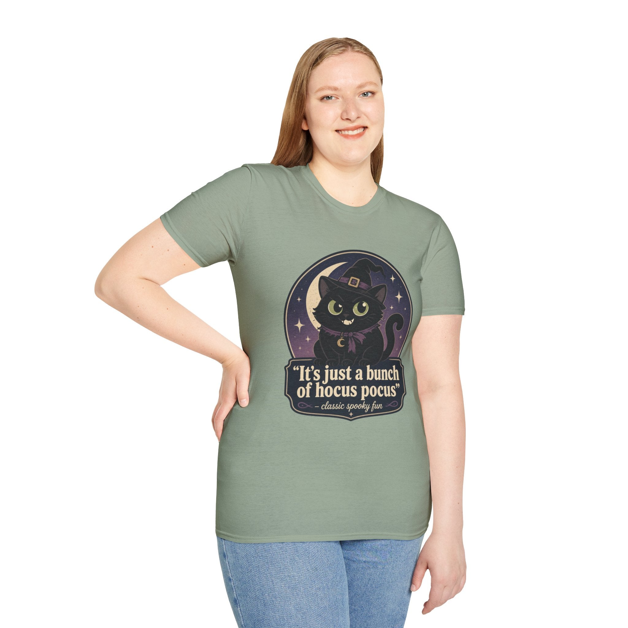 Witch Cat T-Shirt — “It’s Just a Bunch of Hocus Pocus” Cute Halloween Tee