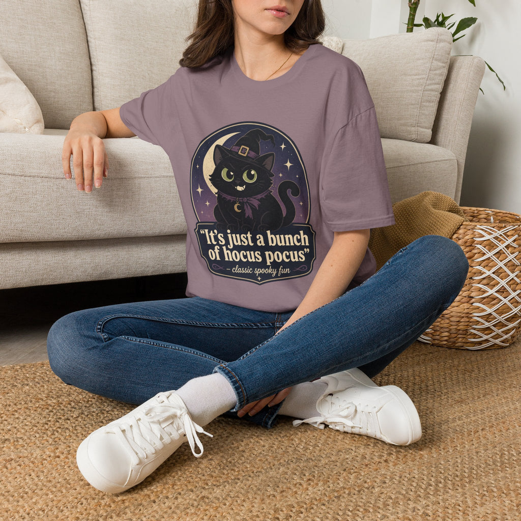 Witch Cat T-Shirt — “It’s Just a Bunch of Hocus Pocus” Cute Halloween Tee